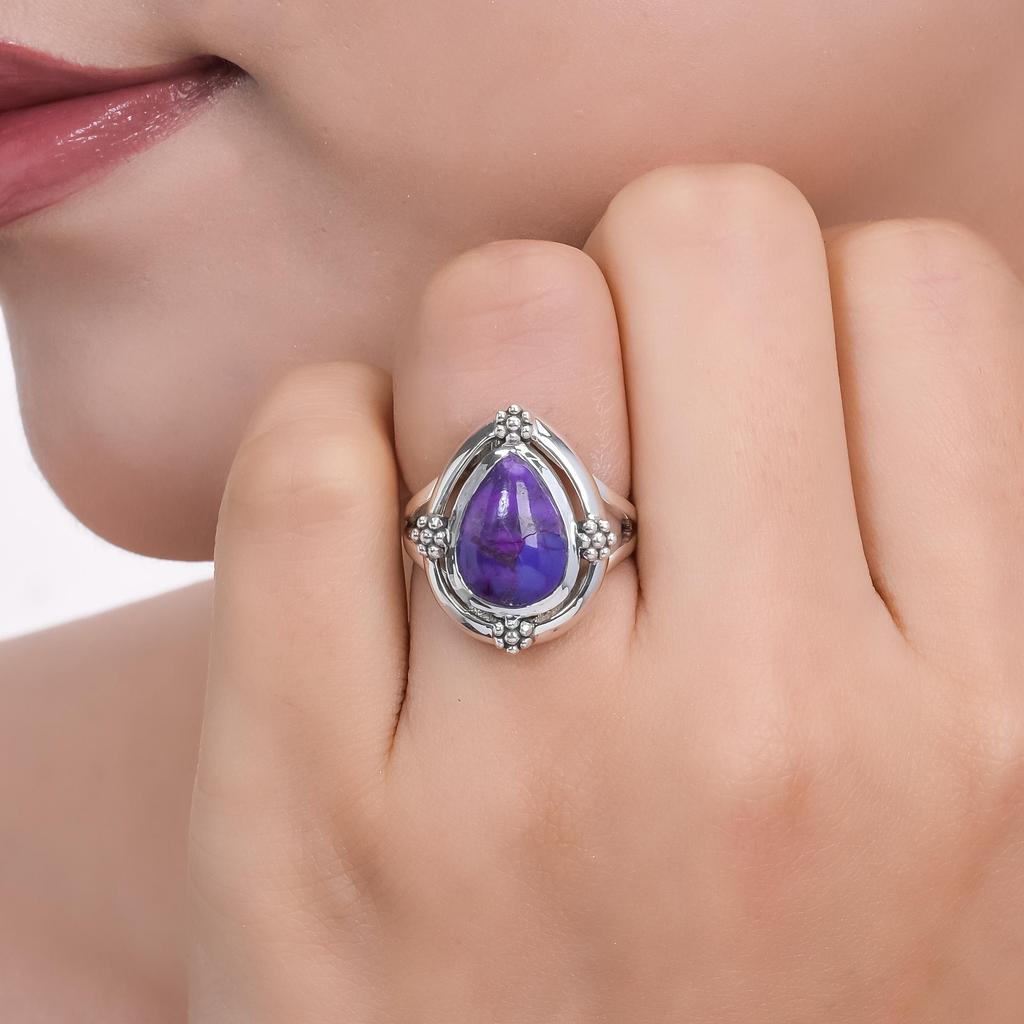 Purple Copper Turquoise Ring In 925 Sterling Silver - Teardrop Statement Jewelry - Bohemian Artisan Design - Gift for Women