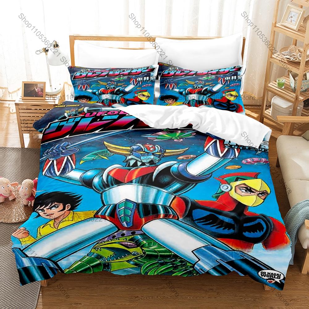Cool Classic Robot Grendizer Bedding Set 3 Piece Duvet Cover Set Vintage Kpop Bed Linen for Bedroom Decor for Boys Bedroom Decor