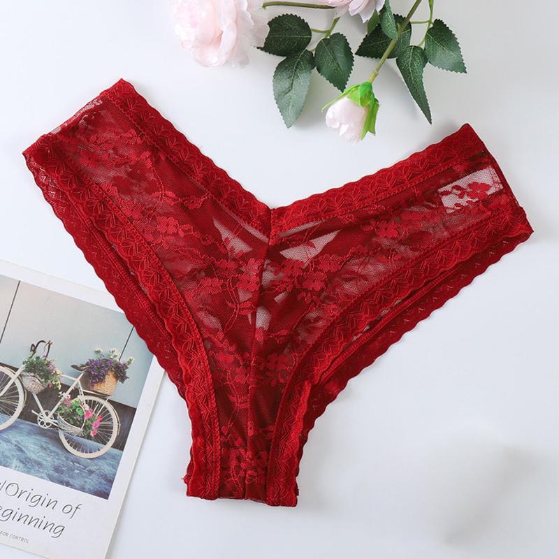 Sexy Panties Women Lace Embroidery Underwear Low-Waist G String Hollow Out Cross Belt Thong Comfortable Female Lingerie
