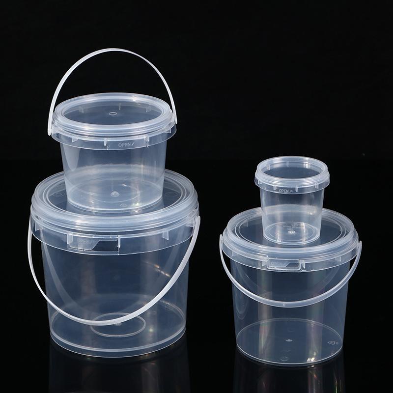 Thickened Portable Food Grade Pp Transparent Plastic Drum With Lid Milk Tea Fruit Bucket Sealing Glue, Square Bucket Batch