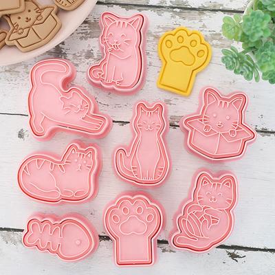 8Pcs/set Cat Small Animals Cookie Cutters Mould Plastic 3D Cartoon Pressable Biscuit Mold Stamp Kitchen Baking Pastry Bakeware