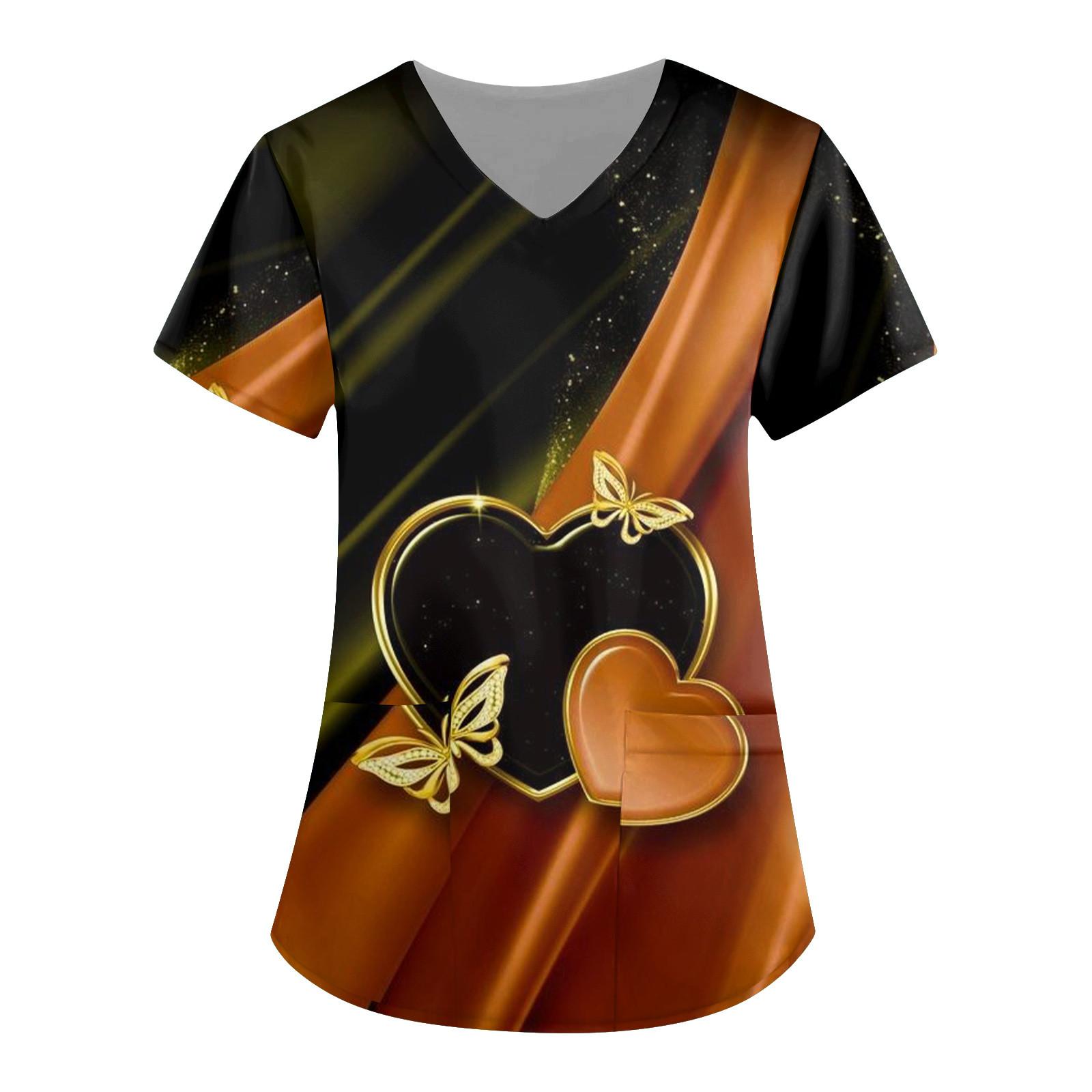 

Женская мода, рабочая одежда с v-образным вырезом, короткими рукавами и карманами, топы с принтом, летние топы для женщин S имбирный