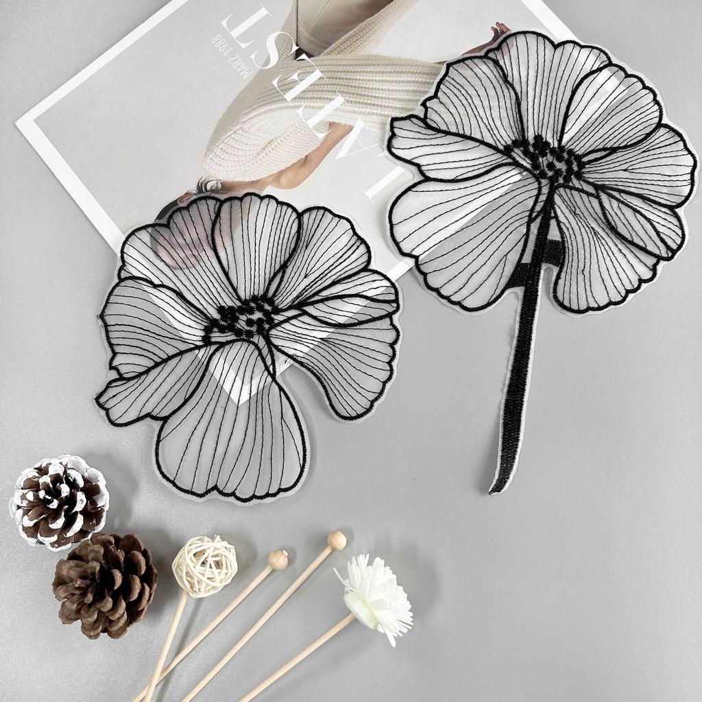 Black Lotus Organza Embroidered Flower Cloth Sticker Decorative Top T-Shirt Dress Clothing Accessories Cloth Sticker Accessories