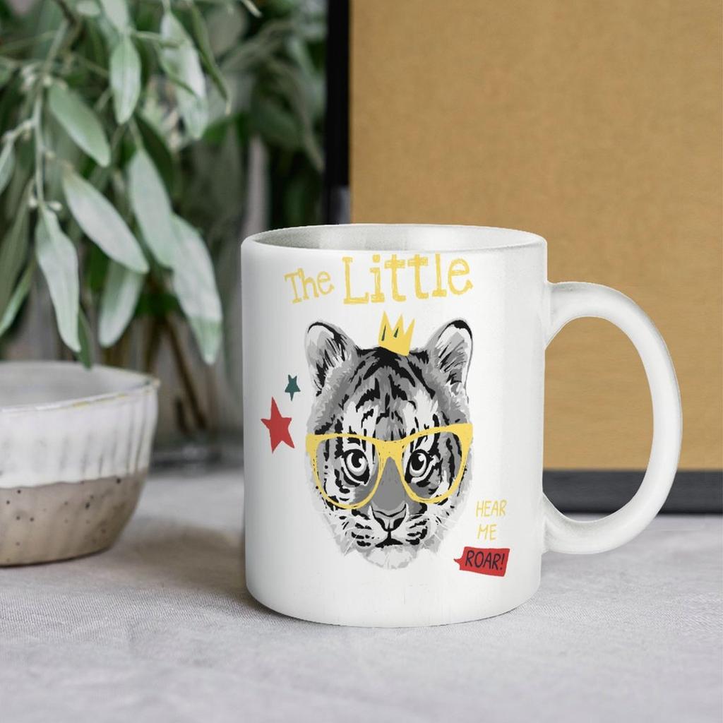 1 Stück 11oz Weiße Keramiktasse mit beidseitig bedrucktem Muster Starke Kaffeetasse Geeignet für Zuhause, Büro, Geschenkverwendung