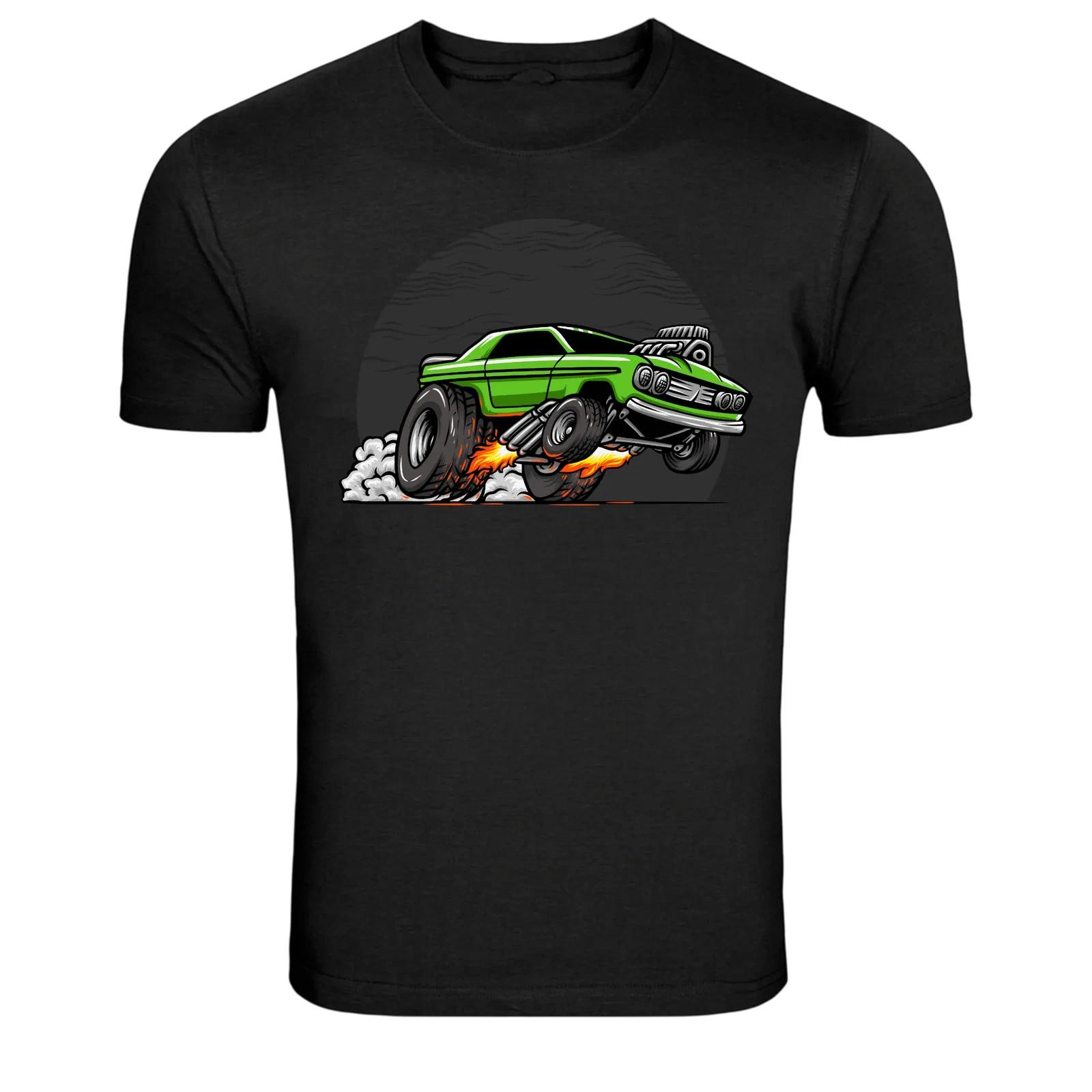 Green Muscle Car Drag Racing Burnout Graphic T-Shirt 2XL