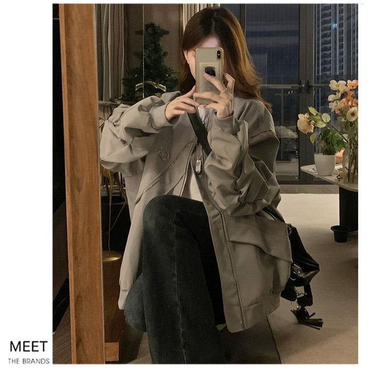 Fashionable Winter Jacket for Women Loose Baseball Style Work Jacket with Cotton Padding