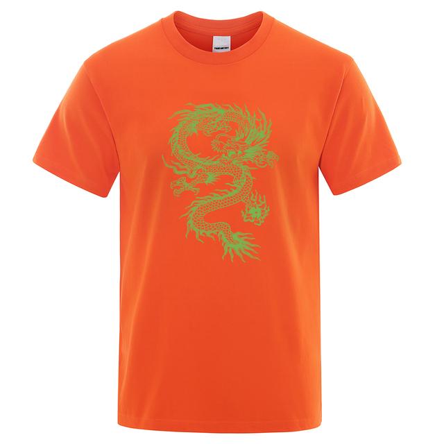 Letní trička Zelený drak s grafickým potiskem pánské tričko móda Volná čistá bavlněná tkanina Pánské tričko Streetwear s výstřihem
