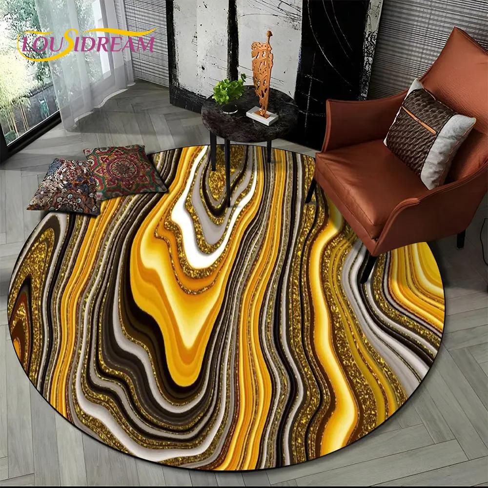 HD Colour Gold Nordic Marble Splendid Round Area Rug,Carpet for Living Room Bedroom Sofa Playroom Decor,kids Non Slip Floor Mat