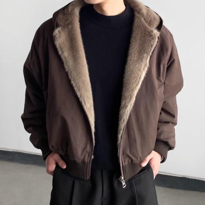 American High Street Hooded Cotton Jacket - Men's Winter Fur Collar Outerwear