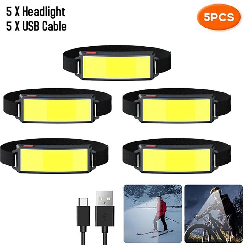 Výkonná COB LED čelovka Typ-c Nabíjateľná čelovka Vstavaná batéria Vonkajšia rybárska kempingová lampa Vodotesná baterka