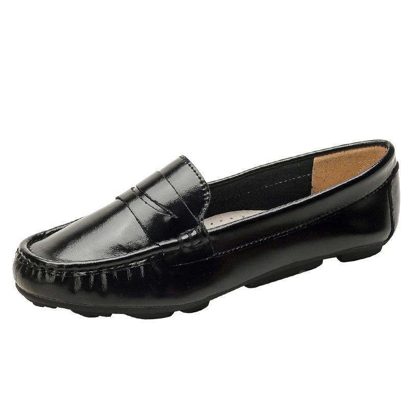 Fashion Spring Autumn Cow leather flats shoes woman round toe slip on loafers comfy ladies work shoes genuine leather moccasins women