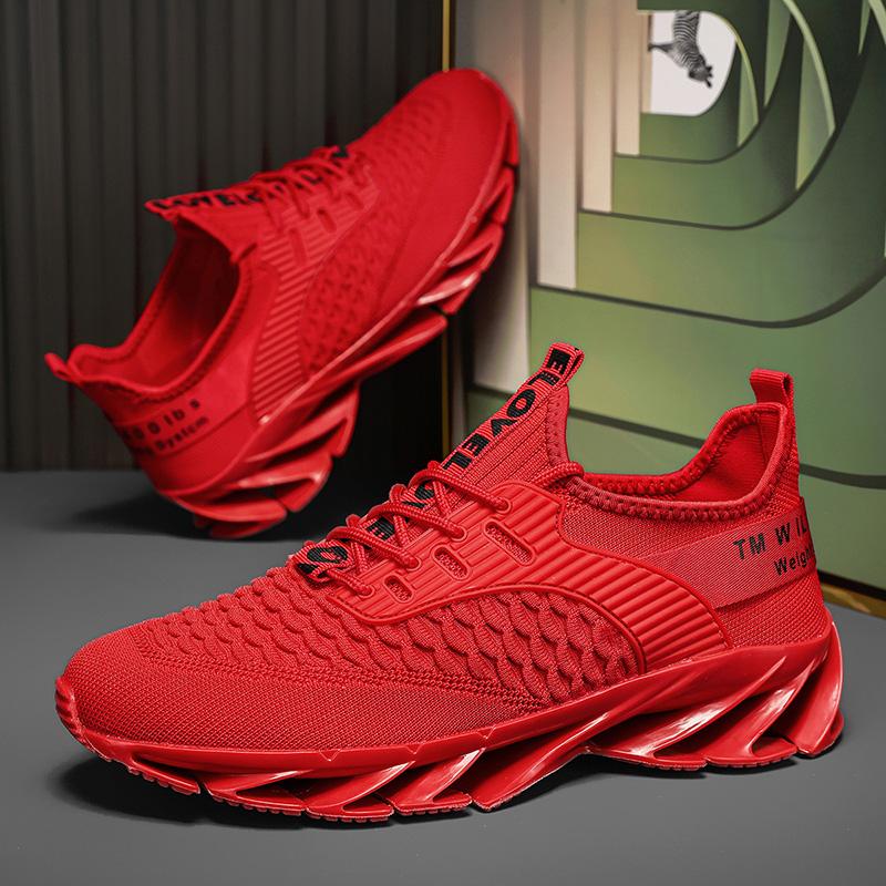 Men's Anti Slip Wear-resistant Running Shoes Mesh Breathable Sports Shoes Outdoor Red Walking Shoes Fashionable 2025 New Style