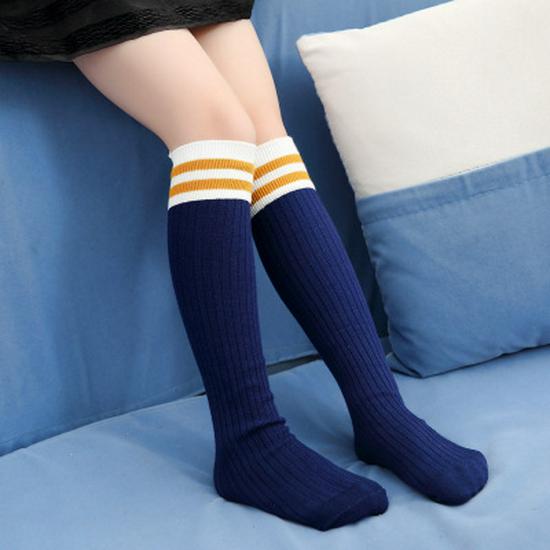 Children's Mid-Calf Socks: Cotton Striped for Girls, Boys' Sports Style, Thick for Autumn/Winter