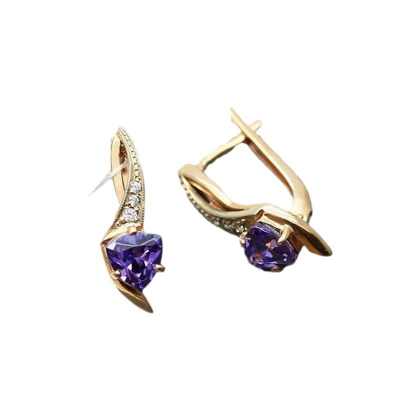 Purple Gold-Plated Rose Gold Purple Stone Stud Earrings French Mysterious Romantic Foreign Style Earrings