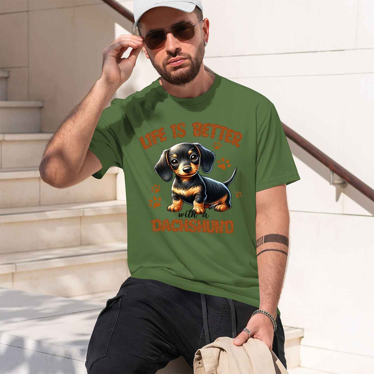 2026 New Model New G Life Is Better With A Dachshund Graphic Print Tshirt Unisex Unisex Fashion Round Neck Loose Tee Shirt S