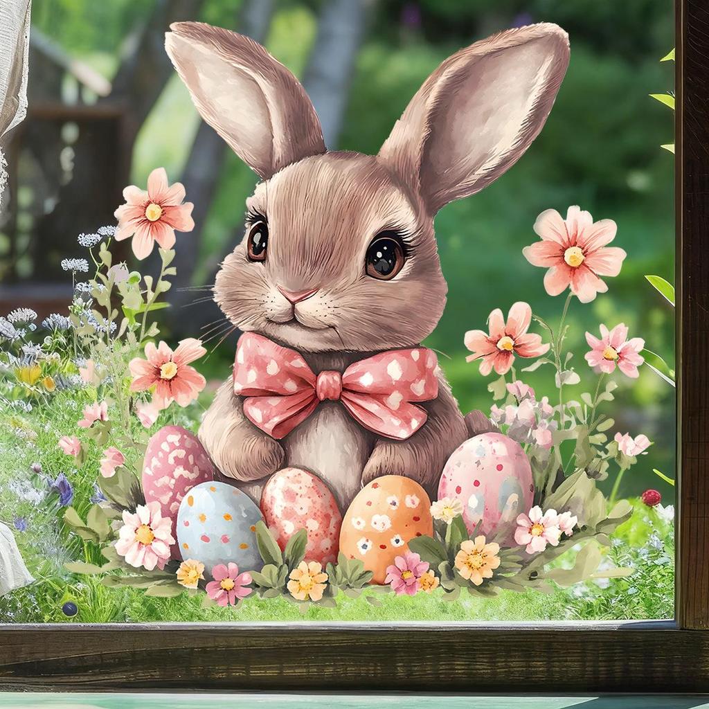Easter 2026 Rabbit & Egg Window Clings - Decorative Stickers for Bedroom & Living Room