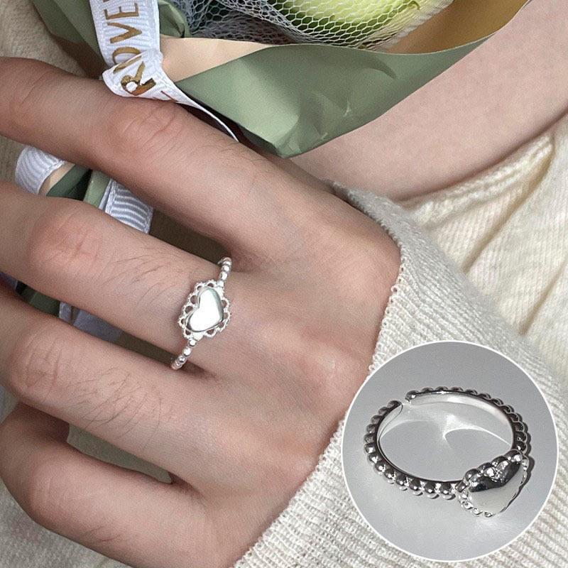 Prsten ve stylu korejském S925 postříbřený s nepravidelným listem - Dámská vintage móda, Jednoduchý zakřivený okraj Srdce Geometrický Otevřený design pro ukazováček.