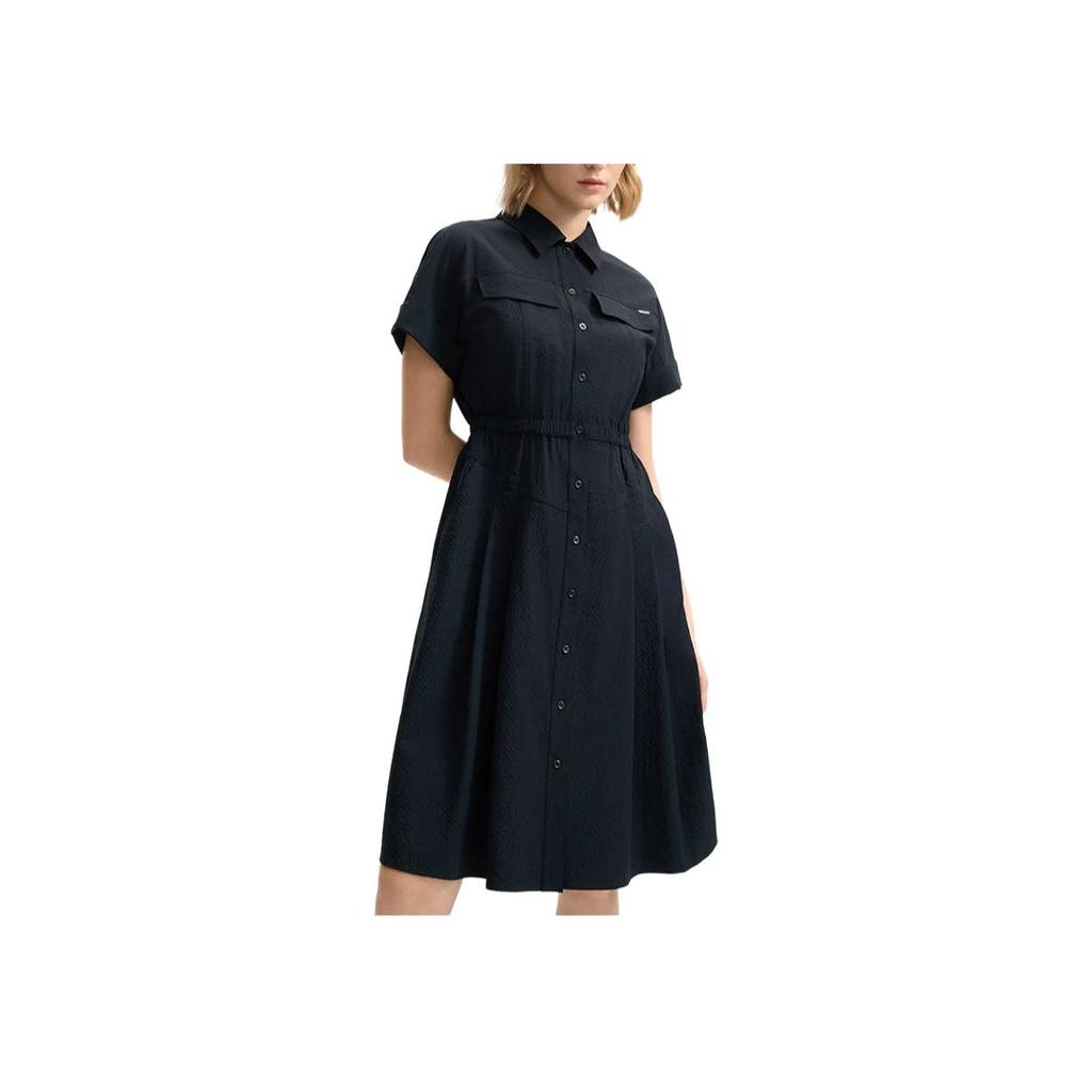 Fila Vestido Blanco Sencillo Casual Diario Cómodo Definido en la Cintura con Botones Color Sólido Versátil Manga Corta Vestidos de Mujer Legendary-Blue F11W523301FNV