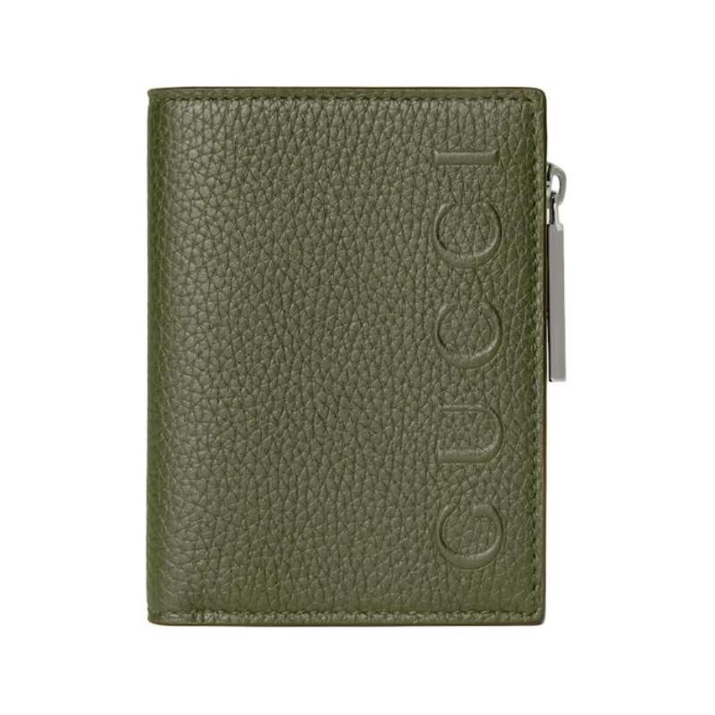 Gucci Logo Classic Braid Embossed Grained Leather Wallet Regular Men's Dark Green