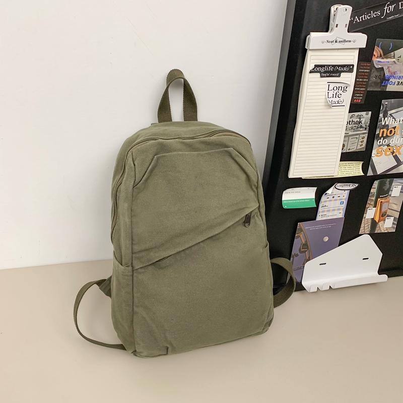 Canvas Backpack Women's Large Capacity Solid Color Student Schoolbag Men Travel Backpack