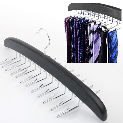 

Space-Saving Tie Hanger, Belt Hanger [Holds 24 Ties], Wooden, Closet-Friendly, Tie Rack, Organizer, Multi-Purpose Hanger, Rotating Hooks, Durable, for