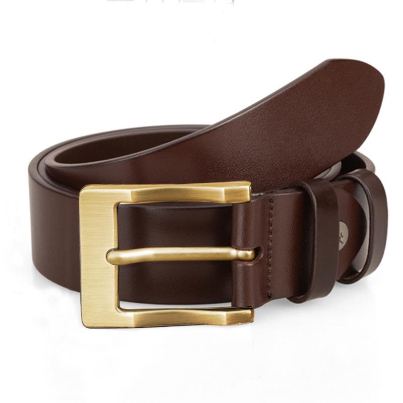 Men's Genuine Leather Pin Buckle Casual Middle-aged Trouser Belt Men's Trendy Alloy Buckle Retro Two-layer Cowhide Belt
