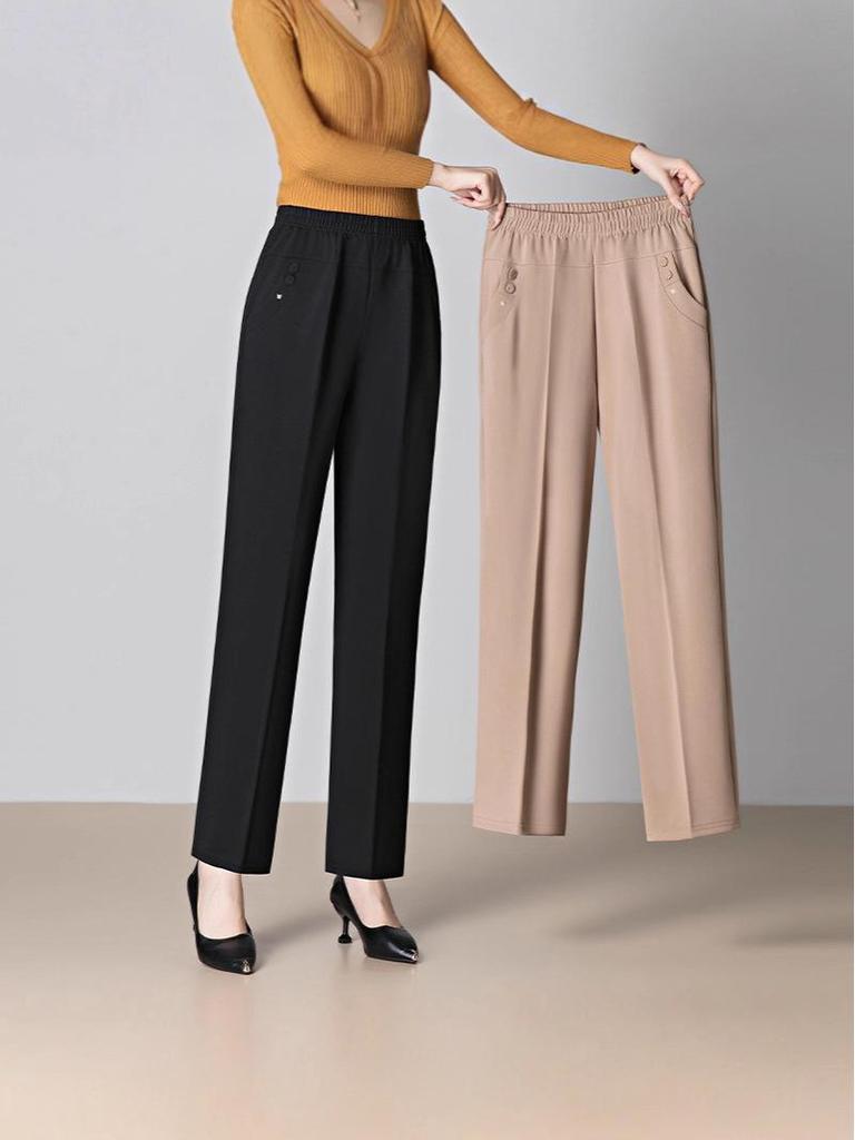 Women's High Waist Slim-Fit Casual Pants - Versatile Spring/Autumn Fashion, Loose & Elastic