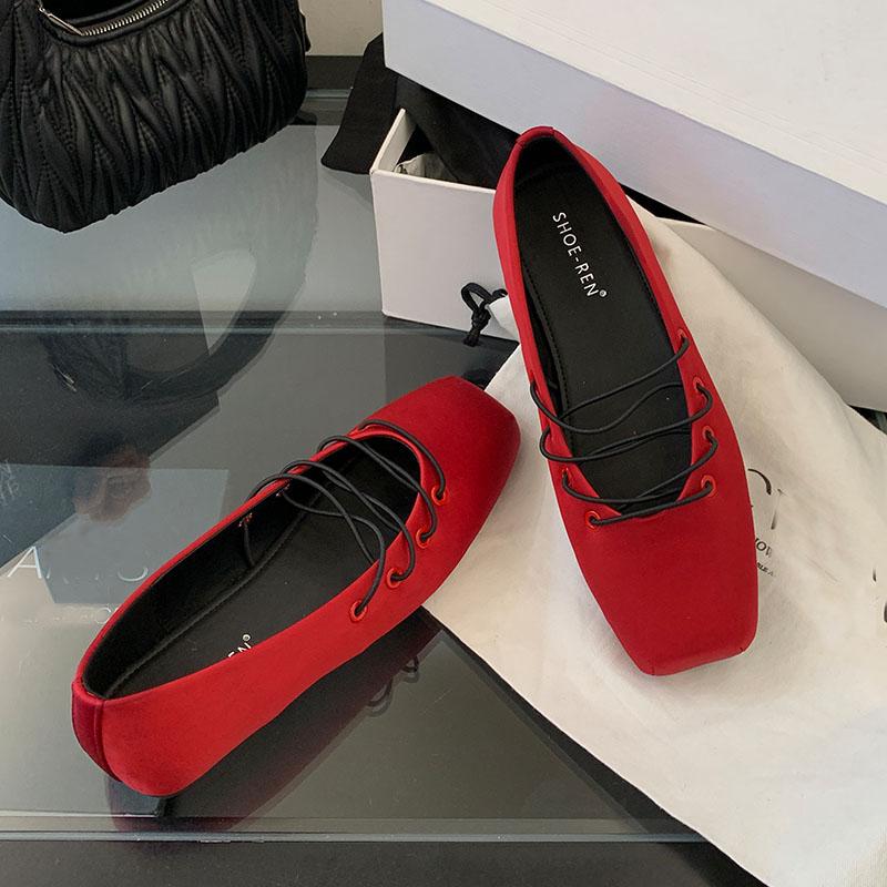 Fashion 2025 New Footwear Shallow Ladies Mary Janes Flats Shoes Luxury Soft Female Square Toe Fashion Silk Women Ballet Flats Shoes
