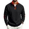Men's Casual Half-Zip Sweatshirt with Color Block Patches and Stand Collar for Fall Winter