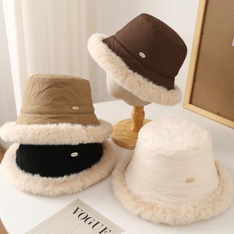 Women's Bucket Hat Winter Hats For Women Plush Fisherman Cap Simple Keep Warm Fashion Accessories Headwear