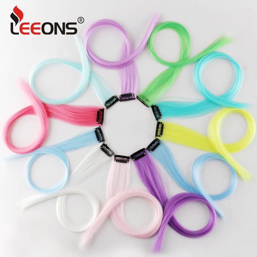 Synthetische leuchtende Clip-in-Haarteile, lange, gerade Regenbogenfarben, künstliche Haarteile, Verlängerungen auf Clips, einteilig, für Frauen