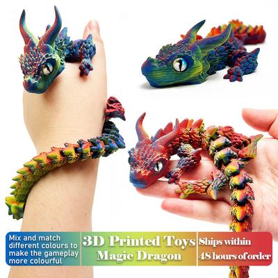 Cool 3D Printed Magic Dragon Model Movable Joints Desktop Decoration Creative Crafts Ornament for Home Office Halloween Gift