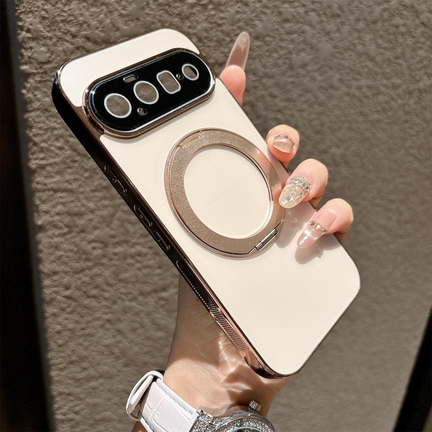 AG Matte Case with Plating Frame for Google Pixel 11 pro XL 10 10A 9 pro 9A 8 8A - 360 Rotable Magnetic Metal Ring Stand Cover Google Pixel 11 Pro золотой