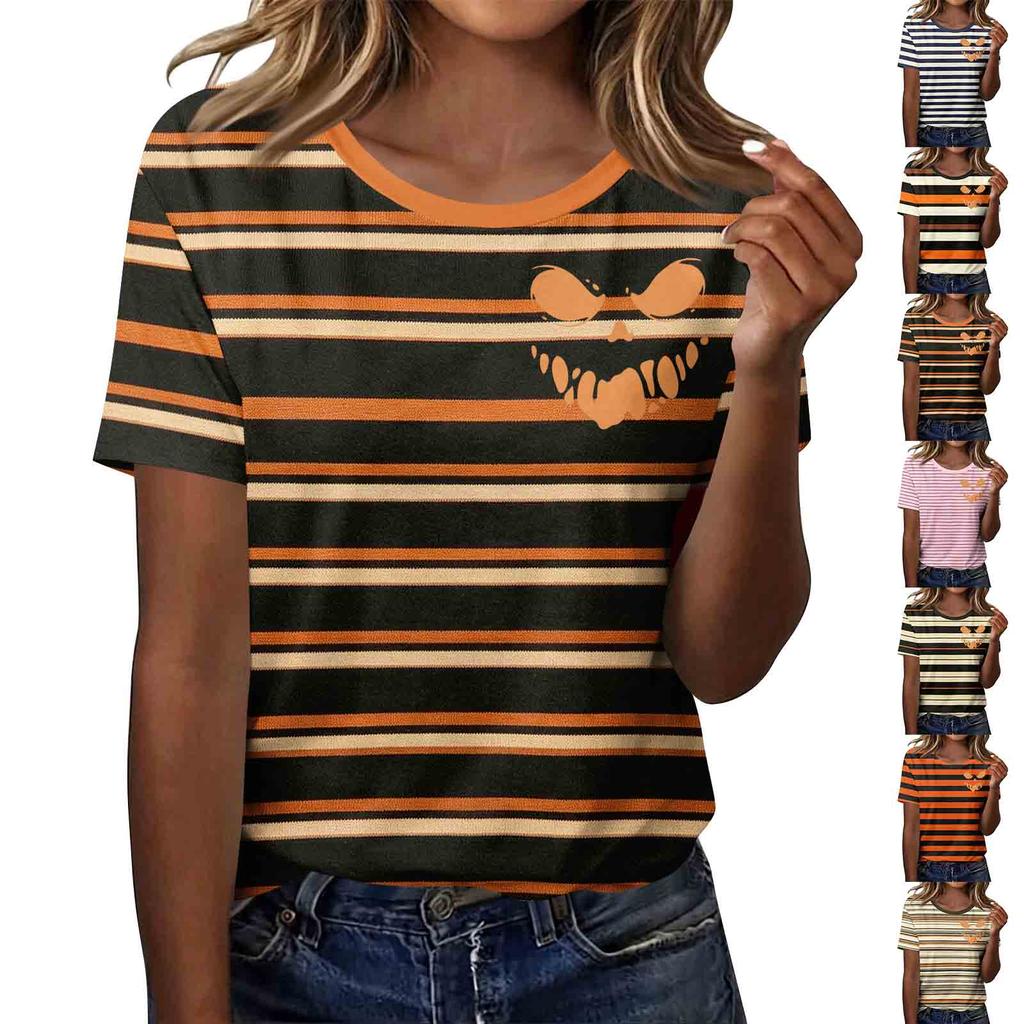 Women's Halloween Print Short Sleeve T-Shirt Casual Fashion Top