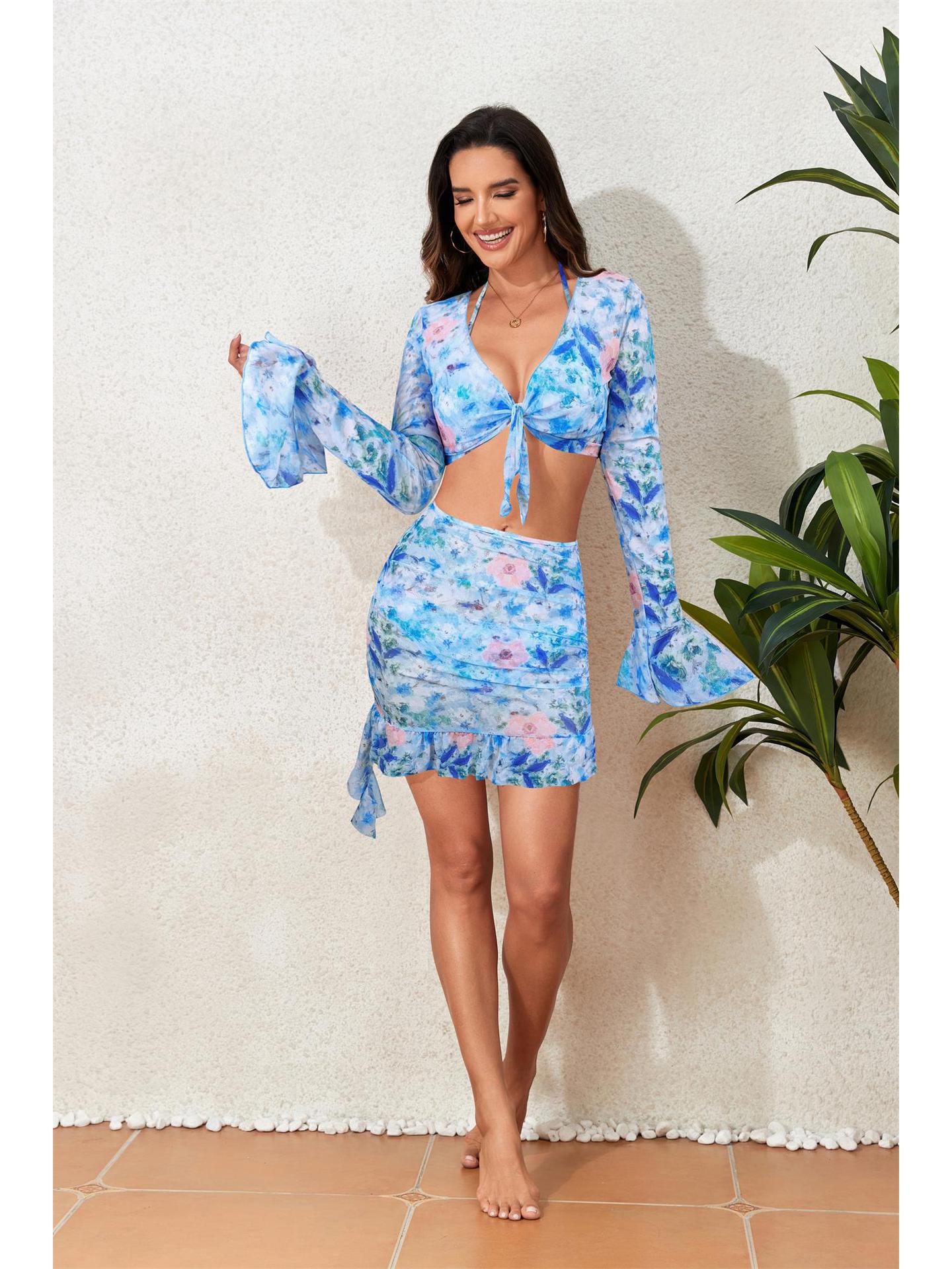 

2024 Сексуальный раздельный купальник из четырех частей с длинными рукавами – Купальник в стиле европейских и американских инфлюенсеров Extra Large синий