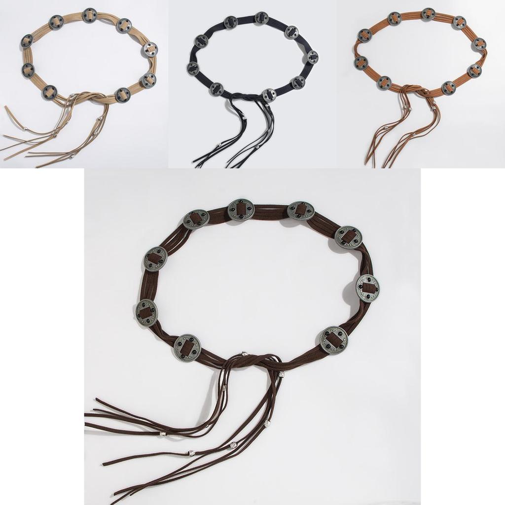 Western Style Faux Leather Belt With Auto Buckle And Geometric Embellishments For Women