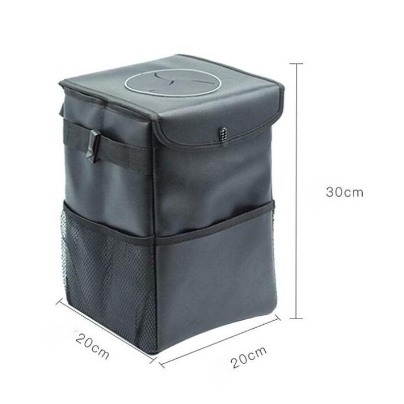 Car Trash Can with Lid and Storage Pockets Waterproof Garbage Bin Multipurpose Folding Trash Can Automotive Accessories