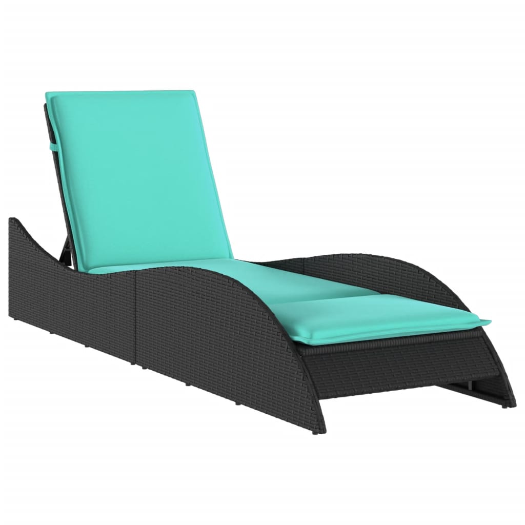Sun Lounger with Cushion Black 60x205x73 Cm Poly Rattan