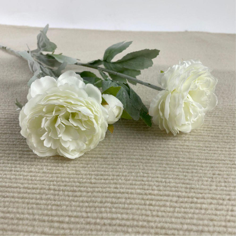 High Quality Artificial Peony Flower with Flocked Stem 51cm Tall Silk Fake Flower for Home Table Decoration