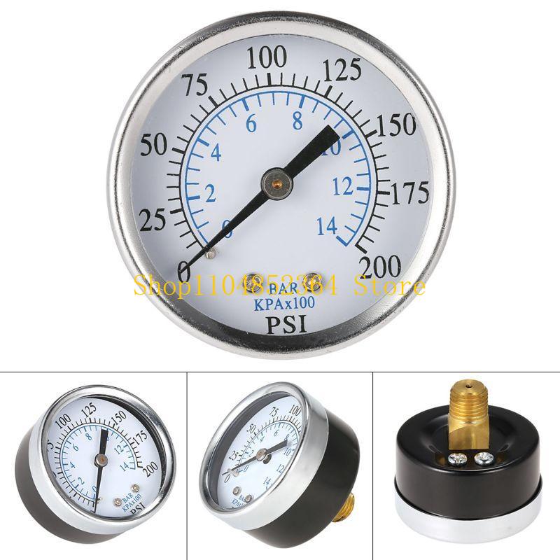 652F Pressure Gauge Compressor 2" Face 0-200 PSI Back Mount 1/4" Npt 0-14Bar for Car Bike Motorcycle Basketball