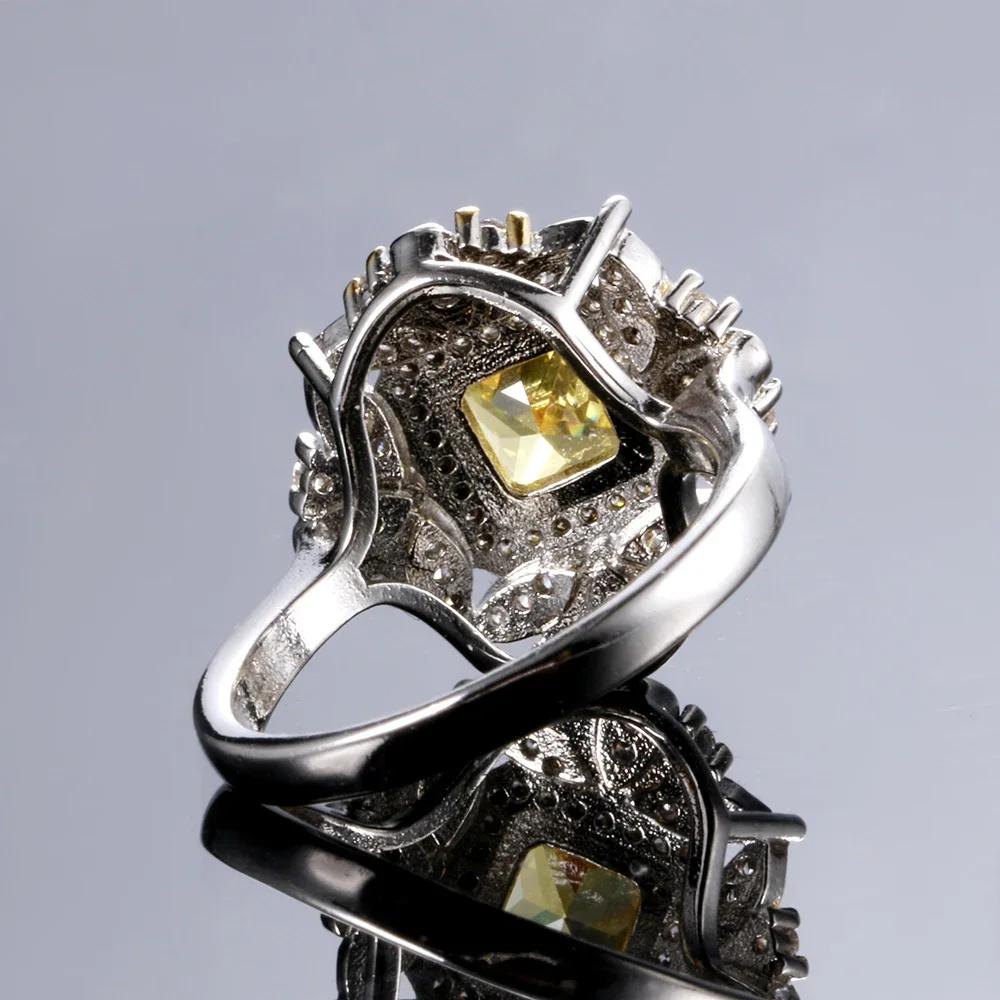 Square Created Citrine & Zircon Ring, CopperPlated Bridal Set, Wedding Engagement Anniversary Jewelry for Women