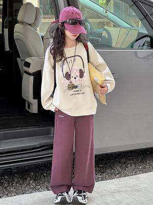 Mädchen 2025 Herbst Sweatshirt & Sweatpants Set - Langärmlig, Rundhalsausschnitt, Lässiges Zweiteiler