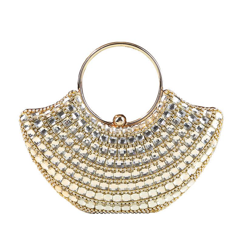 Anillo de Diamantes Tachonado de Alta Gama de Moda para Socialité, Vestido de Noche, Bolso de Mano para Banquetes, Bolso de Cadena de un Solo Hombro Elegante y de Moda