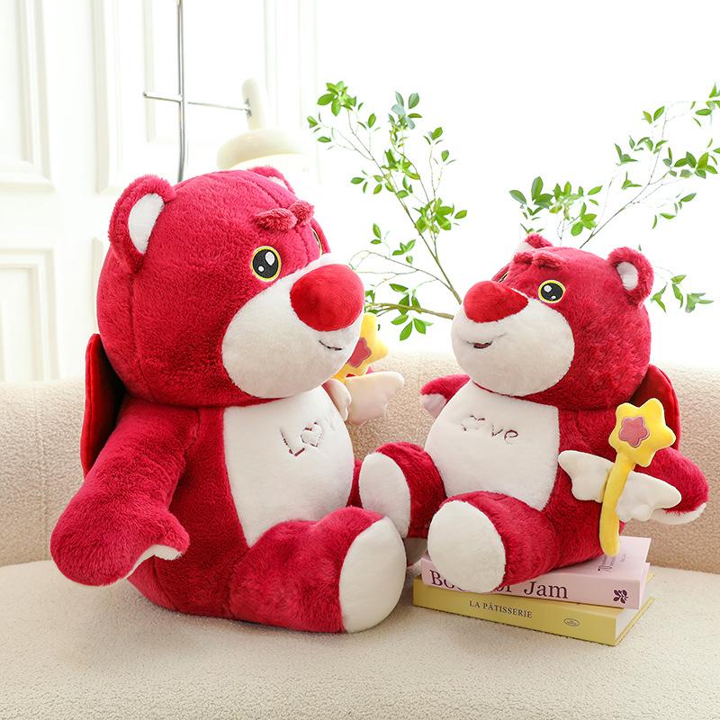 New cute fairy strawberry bear plush toy hand holding fairy stick bear doll soft cute love little pink bear