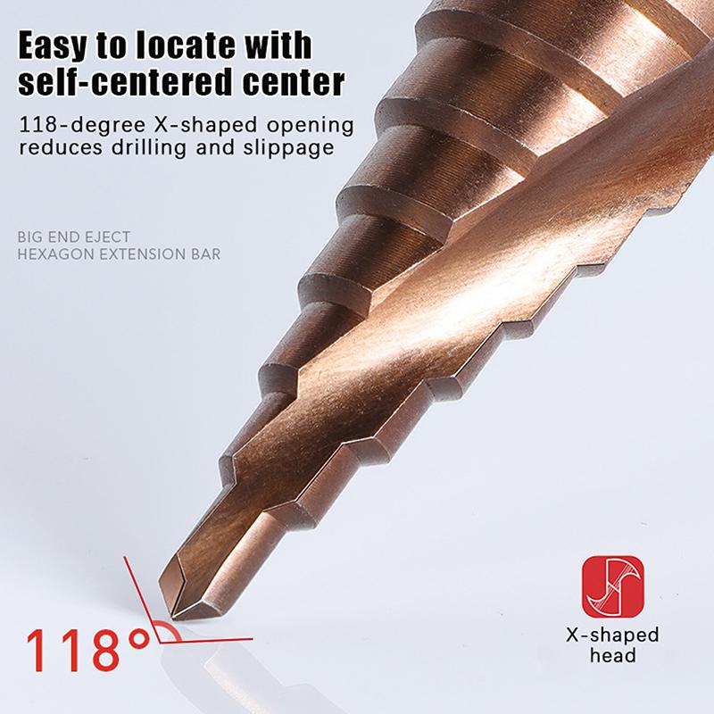 4-12/4-20/4-32Mm Spiral Groove Step Drill Bit M35 Cobalt Step Drill Bit Metal Taper Drill Hss Titanium-Coated Drill Bit