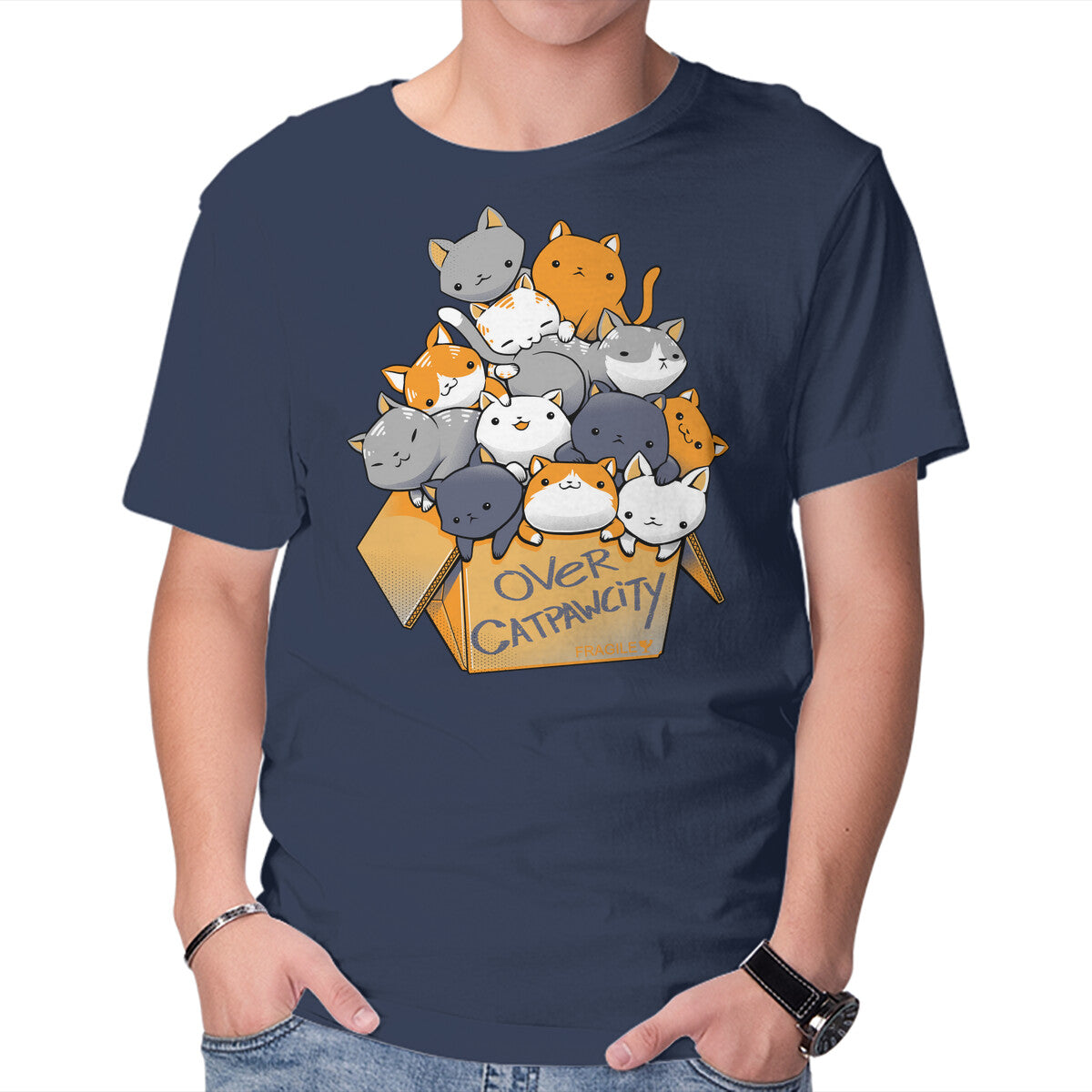 Unisex Crew Neck T-Shirt Over Catpawcity Graphic Short Sleeve Casual Tee M