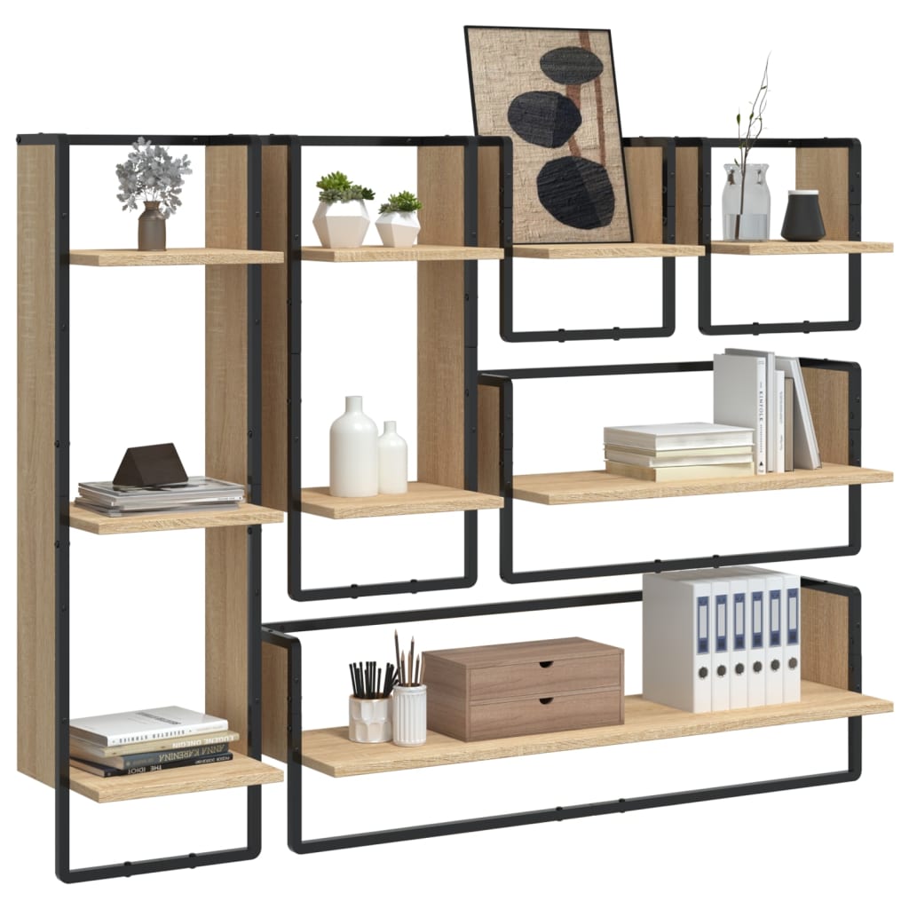 6 Piece Wall Shelf Set with Bars Sonoma Oak Wood Based Material