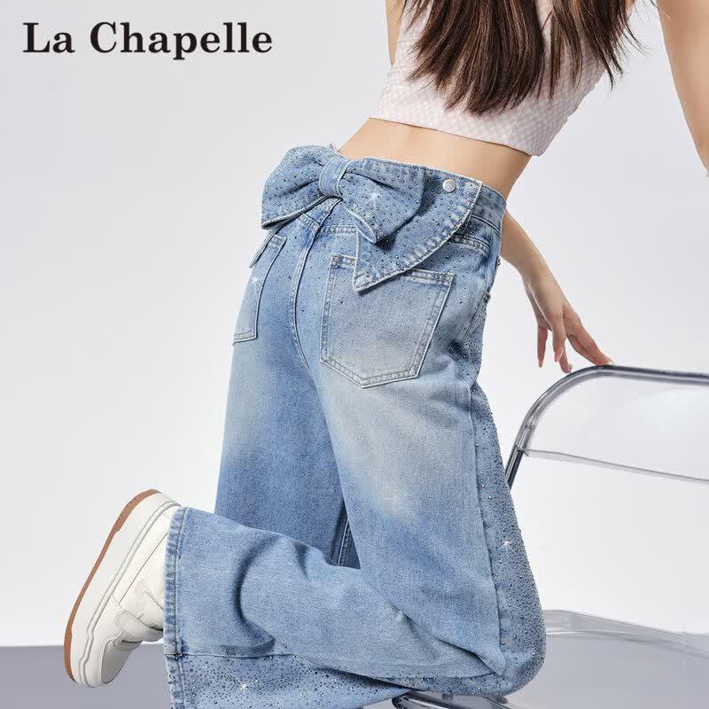 La Chapelle Women s Bowknot Rhinestone Wide-Leg Jeans XL