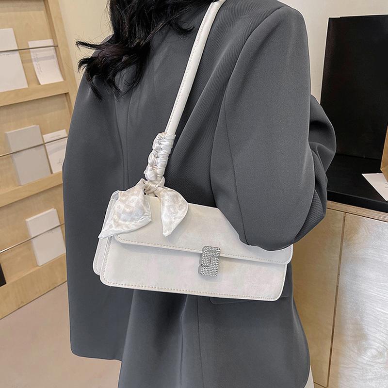 Borsa a tracolla da donna con sciarpa di seta retrò, borsa da viaggio casual, borsa a mano, borsa da donna con patta dal design minimalista