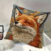 Pillow case, 2D fox embroidery, realistic design, cozy